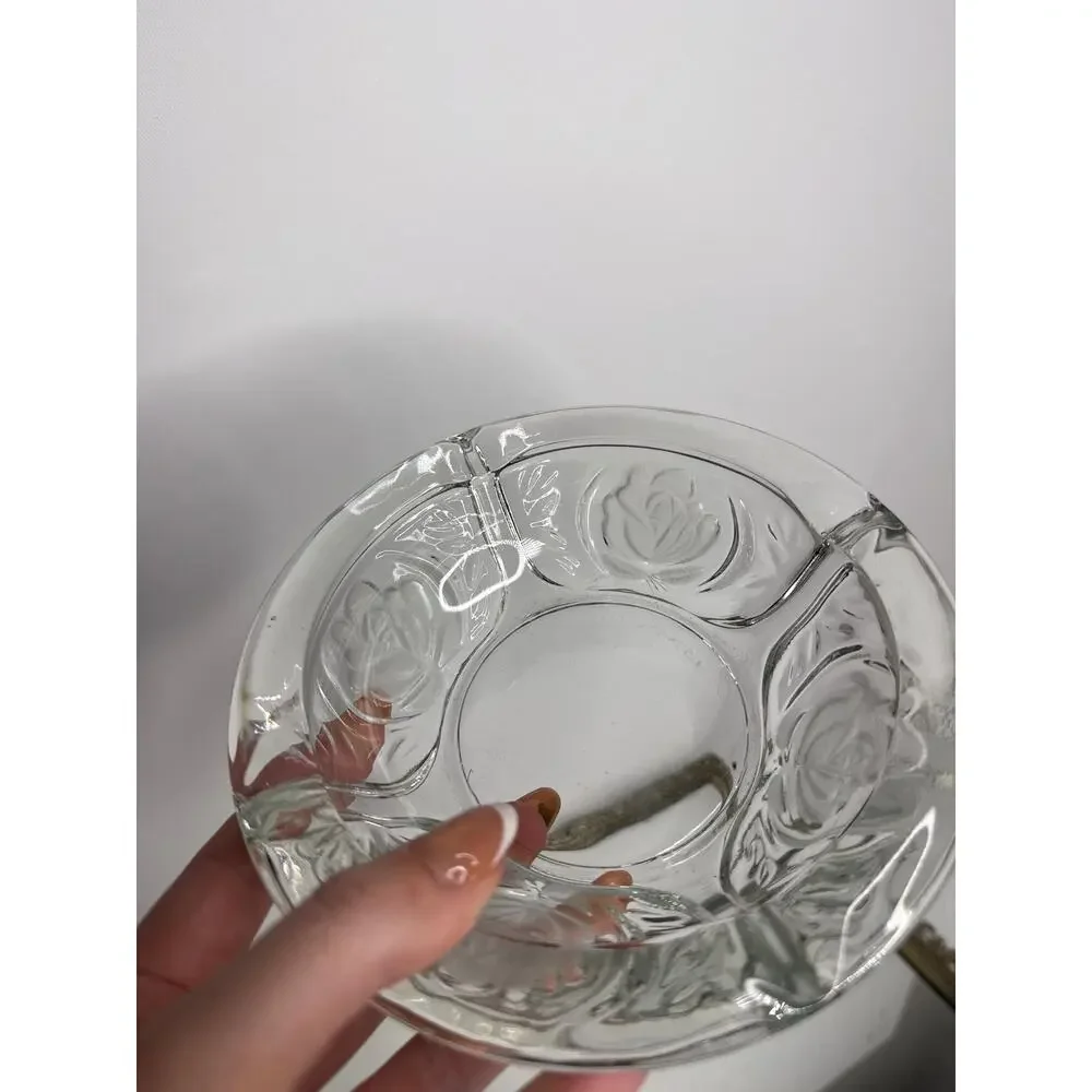 Vintage KIG Indonesia Glass Ashtray: Mid-Century Rose Design, 6”